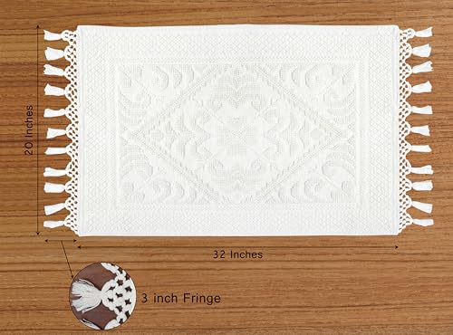 COTTON CRAFT Woven Area Rug - 2 Pack Cotton Jacquard Textured Rug - Boho Farmhouse Rustic Throw Rug with Fringe - Machine Washable Accent Mat for Bedroom Living Room Entryway Nursery - 20x32 - White - color: White - 2 Pack, size: 1'8" x 2'8" (Rectangular)