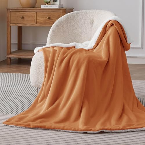Bedsure GentleSoft Sherpa Fleece Throw Blanket for Couch, Non-Heated, Thick and Warm Throw for Women and Men, Soft Fuzzy Plush Blanket for Winter, Burnt Orange, 50x60 Inches - color: 09- Burnt Orange, size: Throw (50" X 60")