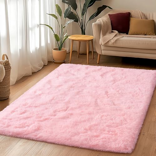 Awaytail 2x3 Fluffy Pink Area Rug - Soft Cute Shag Fuzzy Rug for Bedroom - Anti-Skid Living Room Girls Rug Pink Home Decor - color: Pink, size: 2' x 3' (Rectangular)
