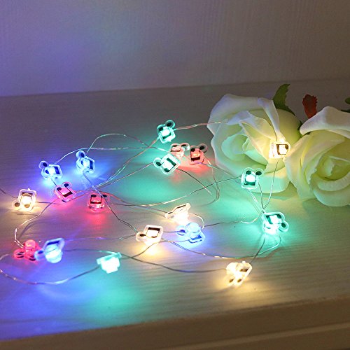 GUOCHENG 6.56ft 20 LED Music Note String Lights, Battery Operated Warm White Music Decorative Fairy Lights, Musical DIY Gift for Music Lover(4Colors) - color: 2m colorful