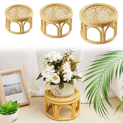 Rattan Plant Stands,Small Boho Rattan Wicker Round Riser Plant Stand,Indoor Flower Pot Stand,Decorative Flower Shelf Bonsai Rack Garden Plant Pot Riser Holder - size: M (5.91 x 3.94 inches)