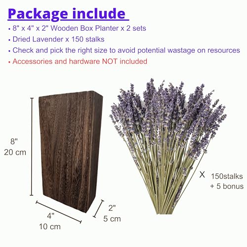 LaLaGreen Wood Wall Planters (8 Inch, 2 Pack) 150 Stalks of Lavender Dried Flower, Wooden Box Vases for Indoor Hanging Planter Rustic Decor Home Living Room Bathroom Modern Farmhouse Trendy Decoration - color: Lavender