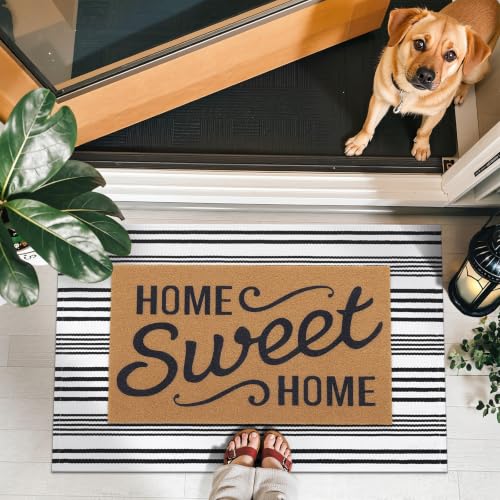 OLANLY Black White Modern Striped Rug 2'4" x 3'7" (27.5" x 43") – Washable Cotton Indoor Outdoor Doormat for Front Door, Entryway, Kitchen, Porch, Patio Decor - color: Black and White, size: 2'4" X 3'7" (Rectangular)