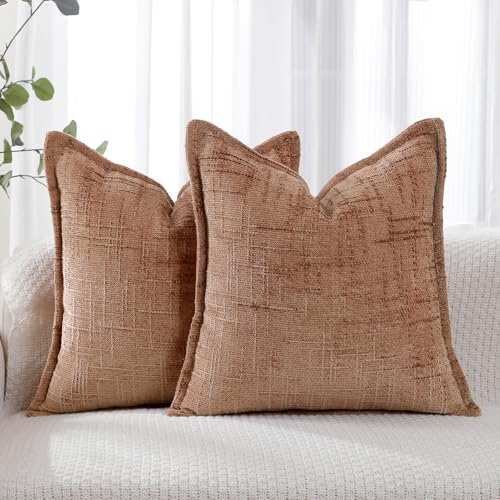 HPUK Fall Chenille Soft Throw Pillow Covers 18x18 Set of 2, Accent Cushion Covers for Living Room, Bedroom, Decorative Solid Color Pillow Covers for Couch, Sofa, Chair, Coral - color: Chenille-coral, size: 18" x 18" (Pack of 2)