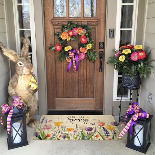 Spring Summer Door Mat,Hello Spring Tulip Lavender Flower Floral Indoor Outdoor Non-Slip Doormat,Entryway Front Porch Farmhouse Spring Welcome Door Mat Colorful for Entrance Decor,30" x 17" - color: 2026 Spring Summer 5