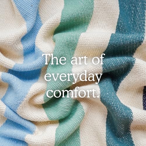 Blue Ridge Striped Afghan Throw Blanket | Thick & Cozy | Cotton USA Made (73x48) - color: Blue Ridge