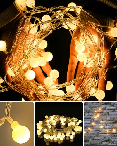 Globe String Lights 43 Ft 100 LED Fairy Lights Plug in with Remote Timer 8 Modes Connectable Twinkle Light for Bedroom Classroom Wedding Christmas Indoor Outdoor Decor, Warm White