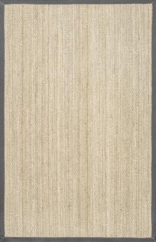 Nuloom Elijah Dark Grey/Natural, 5' x 8', Basketweave, Seagrass, Soft and Textured, High Traffic, Stain Resistant, Easy Clean, Durable Area Rug for Bedroom, Living Room, Dining, Den, Foyer, Entryway - color: Dark Grey, size: 5' x 8' (Rectangular)