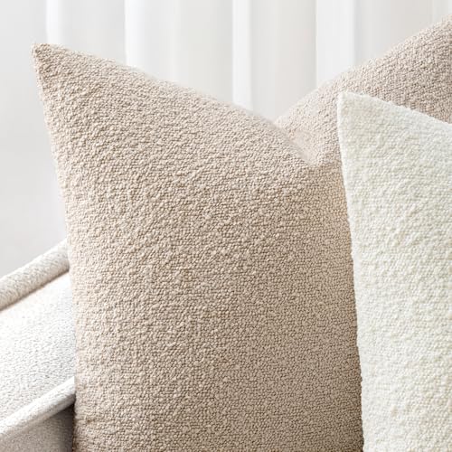 Pack of 2 18x18 Inch Decorative Boucle Throw Pillow Covers Textured Square Pillowcaes Accent Solid Cozy Soft Cushion Covers Home Decor for Sofa Couch Living Room Home Decor,Neutral - color: Neutral, size: 18" x 18" (Pack of 2)