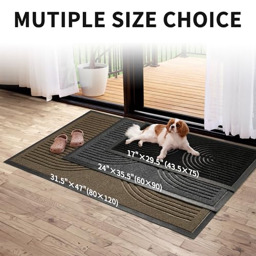 RORA Front Door Mat Outside Indoor Entrance, Heavy Duty Non Slip Welcome Doormat, Natural Rubber Floor Mat for Entryway, Patio, Garage, Porch, 29.5"x17", Black - color: Black, size: 29.5*17inch