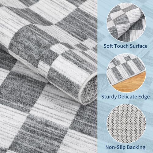 GarveeHome Grey Checkered Rug,Washable 3x5 Rug Non Slip for Entryway, Soft Low-Pile, Modern Farmhouse Geometric Small Area Rugs for Bedroom Kitchen - color: Grey, size: 3' x 5' (Rectangular)