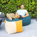 Big Joe Square Ottoman Weatherproof Bean Bag Footrest, Sunset Block Intertwist, Weather Resistant UV-Protected Fabric, 2 feet - color: Sunset Block, size: Square Ottoman