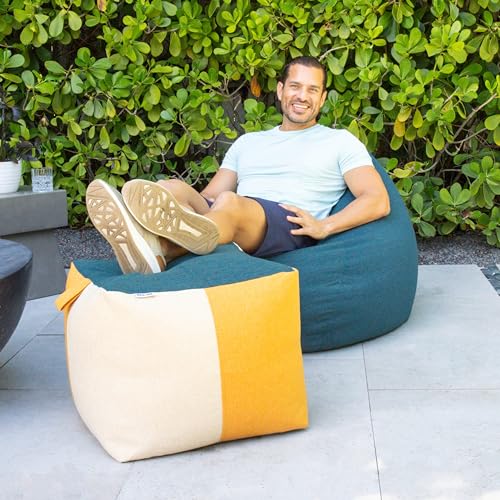 Big Joe Square Ottoman Weatherproof Bean Bag Footrest, Sunset Block Intertwist, Weather Resistant UV-Protected Fabric, 2 feet - color: Sunset Block, size: Square Ottoman