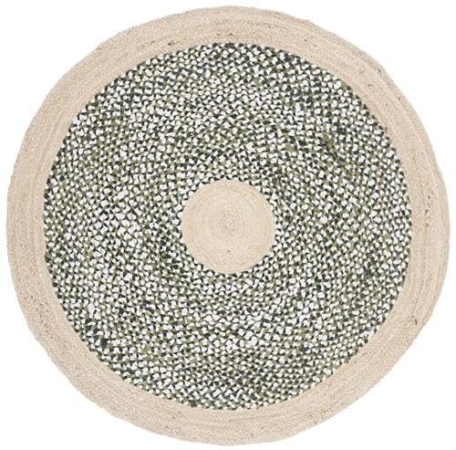 SAFAVIEH Cape Cod Collection Area Rug - 4' Round, Green & Natural, Handmade Braided Jute & Cotton, Ideal for High Traffic Areas in Living Room, Bedroom (CAP210Y) - color: Green/Natural, size: 4' (Round)