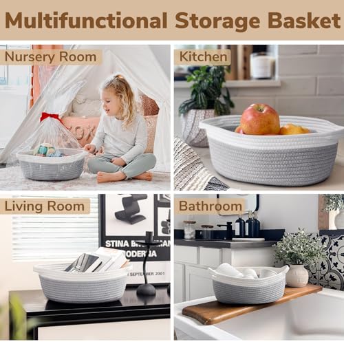 Goodpick Small Baskets for Gifts Empty, Easter Basket for Gifts Home Decor, Woven Burr Basket for Storage with Handles, Decorative Cotton Rope Baskets for Baby Shower Diaper Toy, 12" x 8" x 5" - color: Gray, size: 12x8x5 Inch (Pack of 1)