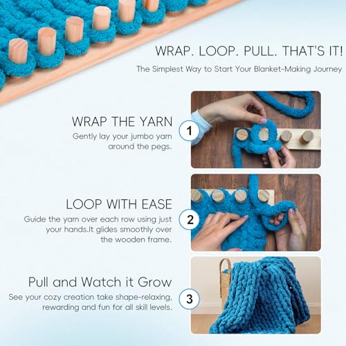 LITURTOO 56" Chunky Blanket Loom - Loom for DIY Throw Blankets, Adjustable Size Hand Knitting Yarn Chunky,No Needles Required,Beginner Friendly Yarn Craft - size: 56"