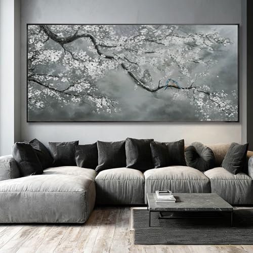 Artexist Modern Hand Painted Wall Art Black and White Home Wall Decor Plant Canvas Painting 40"x86" Large Pictures for Living Room Bedroom - color: Grey, size: 86"L x 40"W