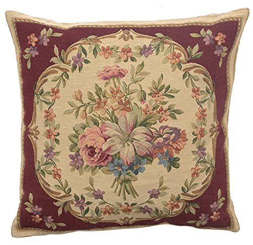 Charlotte Home Furnishings Decorative Pillow Cover 18x18 in, Bouqet Floral Red Couch Throw Pillows for Bed and Sofa, Square Tapestry Cushion Cases for Living Room, European Cotton Jacquard Woven - color: Floral Red