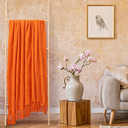 inhand Fall Throw Blanket Burnt Orange for Couch, Soft Living Room Home Decor Knitted Twin Size Blanket, Outdoor Lightweight Breathable Summer Blanket, Farmhouse Warm Woven Decorative, 60"x80" - color: Burnt Orange, size: 60"x80"