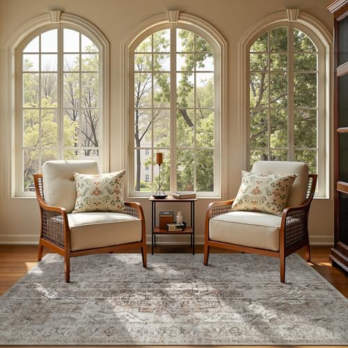 jinchan Area Rug 5x7 Washable Vintage Rug Traditional Thin Taupe Multi Floor Cover Distressed Floral Print Indoor Mat for Bedroom Living Room Kitchen Dining Room - color: Medallion Taupe Multi, size: 5' x 7' (Rectangular)