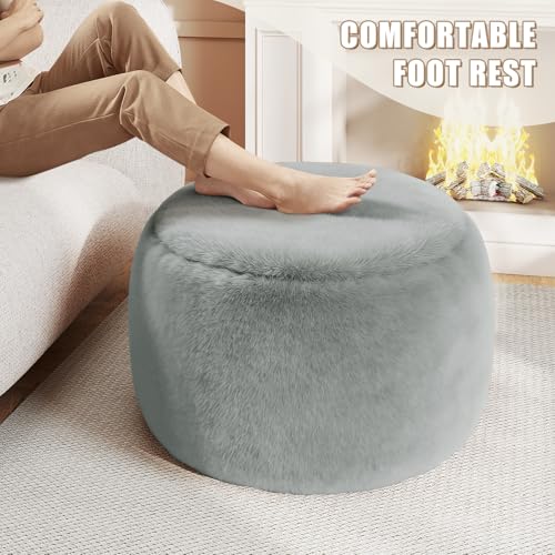 Gericco Round Pouf Ottoman Foot Rest, 29 X 18Inch Floor Poufs Footstool, A Round Modern Foam Filled Foot Stool for Living Room, Home, Nursery, Dorm (Grey, 29Inch) - color: Grey, size: 29.9"D x 29.9"W x 17.7"H