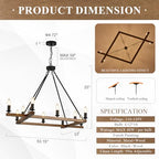 Rustic Oak Wooden Square Chandelier 10-Light L53'' Farmhouse Unique Rectangular Candle Chandelier Long Ceiling Pendant Lighting for High Ceiling Living Dining Room Foyer Kitchen Island, E12 - color: Golden Oak, size: 53 inches