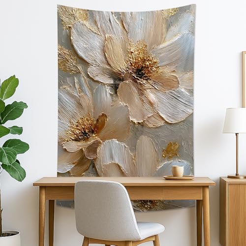 Elegant Beige Floral Tapestry, Textured Wall Hanging for Living Room, Bedroom, Bohemian Decor, Perfect for Home and Dorm 40x60 Inch - size: 40x60 Inch