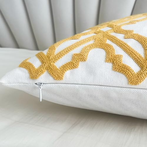 Slow Cow Embroidery Decorative Throw Pillow Cover for Couch Sofa Home Decor Modern Geometric Accent Pillow Cushion Cover 18 x 18 Inches Yellow - color: Yellow Cross, size: 18" x 18" (Pack of 1)