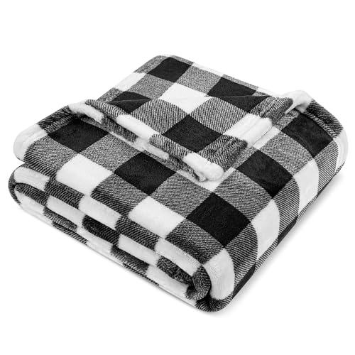 PAVILIA Black and White Buffalo Plaid Fleece Throw Blanket for Couch, Soft Checkered Flannel Blanket for Sofa, Plaid Christmas Couch Throw Bed, Warm Cozy Decorative Blanket Fall Decor Gift, 60x80 - color: Plaid White/Black, size: 60 x 80 Inches - Twin