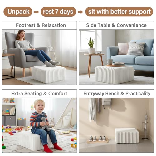 Tiita Suqre Stuffed Pouf Ottoman, Stripe Poufs 21×21×10 inch with Foam Chunk Filling, Floor Bean Bag Floor Chair Storage for Living Room Bedroom Home Decor, Beige - color: Striped Square Beige