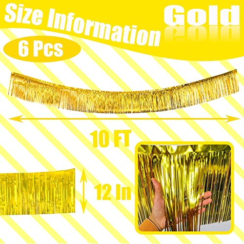 6 Pack 10 Feet Foil Fringe Garland Metallic Tinsel Streamers Banner Wall Hanging Curtain Backdrop Banner for Parade Floats, Thanksgiving, Christmas, Birthday, Halloween Party Decorations(Gold) - color: Gold