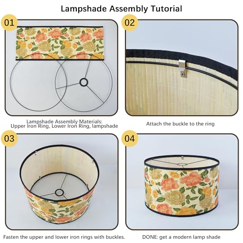 Bamboo Lamp Shade With Tropical Plants Chandelier Covers, Bohemian Farmhouse Drum Lamp Shade for Table Lamp Floor Lamp, Rustic Rattan Light Fixture for Bedroom Living Room (16x16x10 inch) - color: color8, size: 16*10