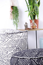 Mandala Life ART Pouf Ottoman - 20x20x20 - Foot Rest Stool White Cube - color: White Black, size: 20"D x 20"W x 20"H