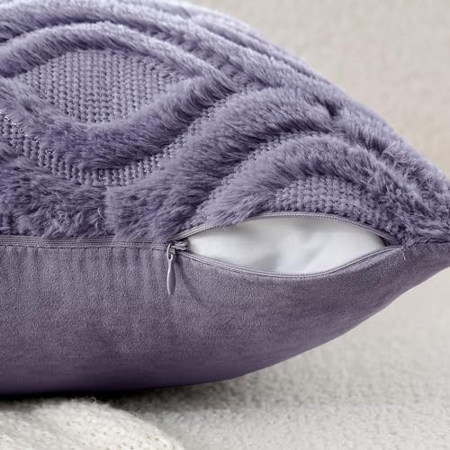 MIULEE Blue Purple Throw Pillow Covers 20x20 Inch, Soft Winter Plush Faux Wool Couch Pillow Covers Set of 2 Decorative Farmhouse Boho Throw Pillows for Sofa Living Room Bed - color: Blue Purple, size: 20" x 20" (Pack of 2)