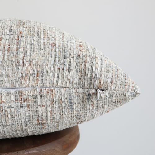 Textured Neutral Throw Pillow Covers 24x24 Inch Set of 2 Soft Woven Chenille Accent Boho Farmhouse Square Decorative Cushion Cases for Modern Home Decor Bed Couch Sofa Living Room - size: 24" x 24" (Pack of 2)