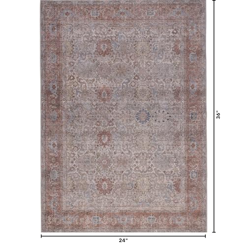 Kuden 2x3 Small Rug, Machine Washable, Non-Slip Backing, Vintage Style, Soft, Low Pile, Area Rugs for Entryway Kitchen Indoor Entrance - color: Beige / Red, size: 2' x 3' Rectangular