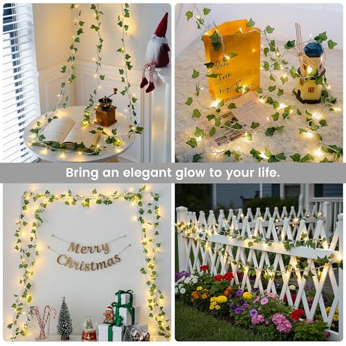 Vine with Fairy Lights, 23 FT 73 LED Ivy Leaf Lights Indoor Plug in, Fake Vine String Lights for Bedroom, Dorm, Wall, Party, Garden, Birthday, Wedding, Room Decor, Warm White - color: IVY, size: 73LED - Plug in
