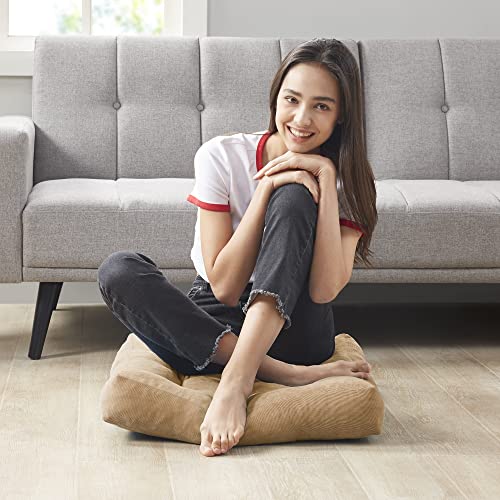 Meditation Floor Pillow Set of 2, Square Large Pillows Seating for Adults, Tufted Corduroy Cushion for Living Room Tatami, Coffee Brown 22x22 Inch - color: Square | Coffee | 2 Pack, size: 2 Pack