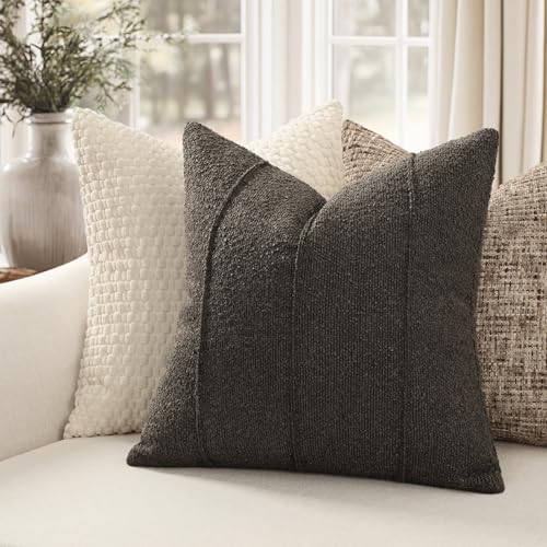 YCOLL Textured Boucle Throw Pillow Covers 16x16 Pack of 2 - Soft Neutral Striped Cushion Covers, Cozy Accent Decorative Pillow Covers for Couch, Sofa, Bed, Living Room (Dark Gray) - color: Dark Gray, size: 16" x 16" (Pack of 2)