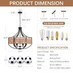 25.6" Large Rattan Farmhouse Chandelier, 6-Light Boho Black Modern Chandelier Light Fixture, Rustic Wicker Chandelier with Woven Shade for Dining Room, Living Room, Bedroom - color: V-Weave Round Rattan, size: Large 6 light 25.6 inches
