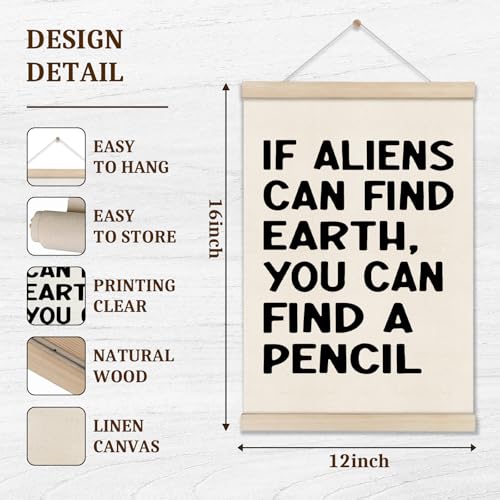 DOI-LANEE Funny School Classroom Posters Hanger Frame, Math Classroom Must Haves Canvas Wall Decor 16x12 Inch, Homeschool Decor, High School Gifts for English Teachers Students Teen Boys Girls - color: Off-White01