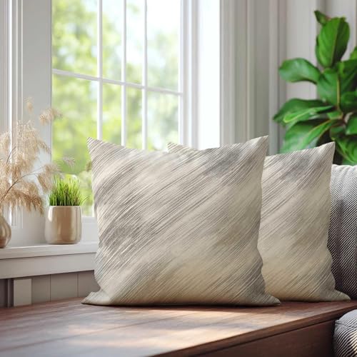 Brushstroke Throw Pillow Covers 18x18 Set of 2 | Beige Gray Decorative Cushion Covers | Neutral Farmhouse Pillow Cases for Couch Sofa Bed Living Room - color: Brushed Diagonal