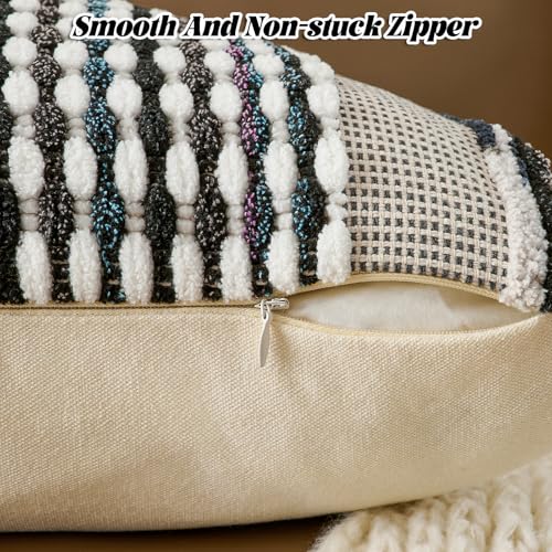 AmHoo Chenille Striped Textured Boho Throw Pillow Covers Aesthetic with Tassels Woven Decorative Pillow Case for Couch Bed Sofa Bedroom Modern Funky 18 x 18-Inch Black Multicolor - color: Black Multicolor, size: 18" x 18" (Pack of 1)
