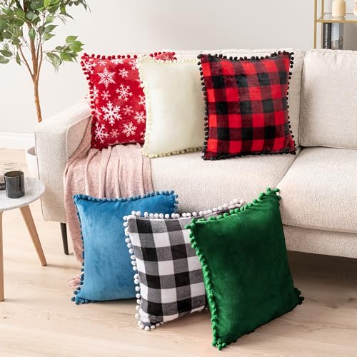 PAVILIA Emerald Green Throw Pillow Covers with Pom Pom 18x18 Set of 2, Decorative Pillow Cases for Bedroom Aesthetic, Small Throw Pillows Set for Bed, Velvet Euro Plush Cushion Covers for Sofa Couch - color: Emerald Green, size: 18" x 18" (Pack of 2)