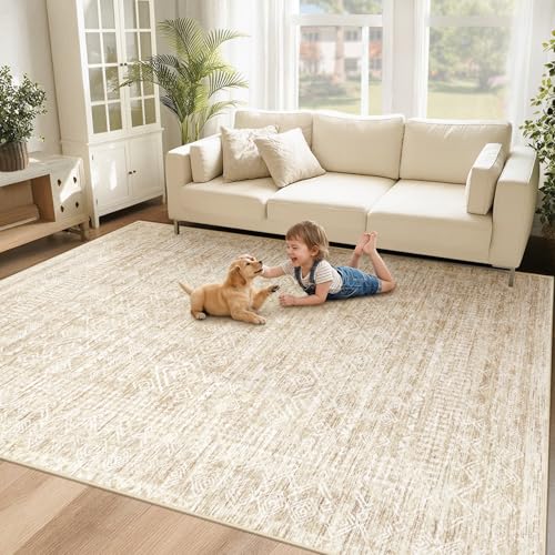6x9 Area Rugs for Living Room: Washable Moroccan Geometric Boho Rug Farmhouse Non Slip Stain Resistant Large Rug Low Pile Soft Carpet for Bedroom Dining Room Home Office Children Room (Beige,6'x9') - color: Beige, size: 6' x 9' (Rectangular)