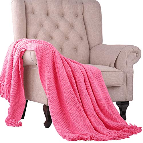 Home Soft Things Pink Throw Blanket Knitted Tweed Throw 50'' x 60'', Camellia Rose, Super Soft Cozy Warm Comfortable Breathable Throw for Living Room Chair Couch Bed Sofa Bedroom Home Décor - color: Camellia Rose, size: 50 in x 60 in