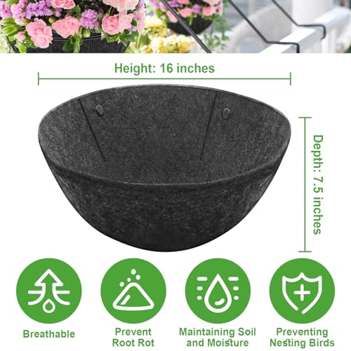 Riare 8 Pack 16 Inch Round Fabric Planter Basket Liner- Hanging Basket Liners Replacement Coco Fiber Liner Alternative for Hanging Basket Flowers (Prevent Birds from Nesting) - size: 16inch