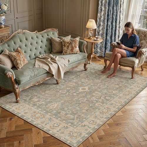 HUGEAR 6x9 Washable Vintage Area Rug Brown Neutral Distressed Low Pile Non Slip Soft Carpet Indoor Throw Rug for Living Room Bedroom Dining Room Home Office - color: Brown, size: 6' x 9' (Rectangular)