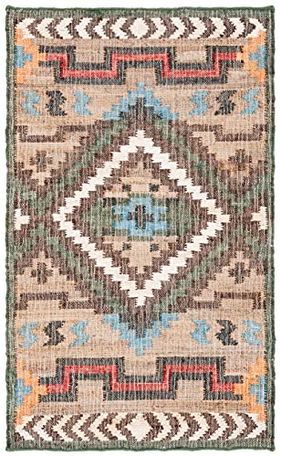 SAFAVIEH Kilim Collection Accent Rug - 2' x 3', Natural & Blue, Handmade Flat Weave Jute, Ideal for High Traffic Areas in Entryway, Living Room, Bedroom (KLM760M) - size: 2' x 3' (Rectangular)