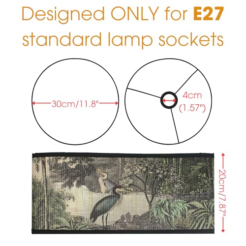 Retro Lamp Shade for E27 Lampholder, 11.8"x7.9" Vintage Printed Art Deco Chandelier Cover, Unique Drum Spider Japanese Tropical Funky Decorative Bamboo Lampshade for Hanging Table Floor Light (Bird A) - color: Bird A